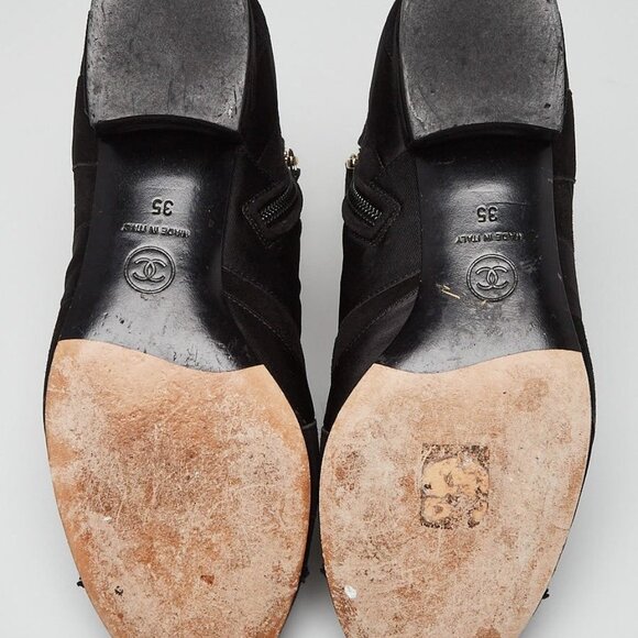 Chanel Black Suede/Fabric Ankle Booties Size 4.5/35 - Picture 2 of 4